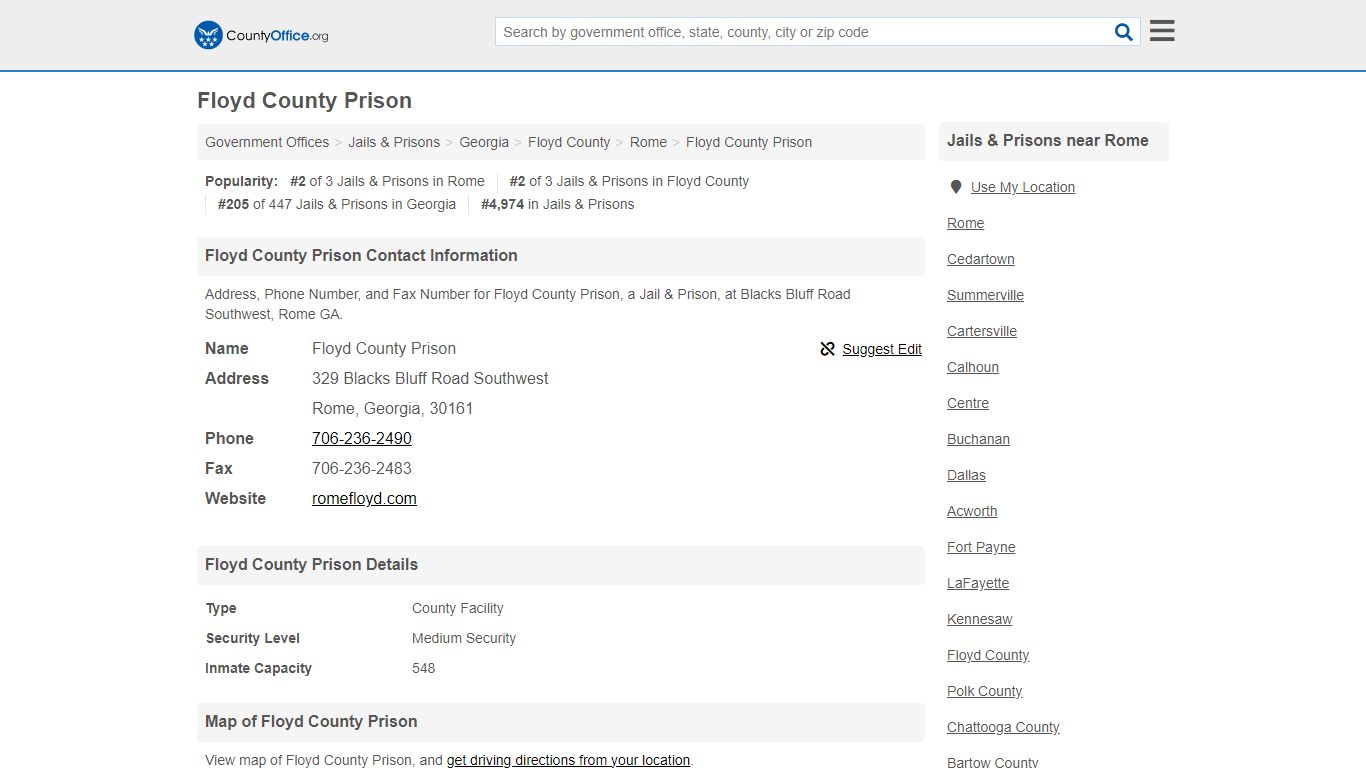 Floyd County Prison - Rome, GA (Address, Phone, and Fax)