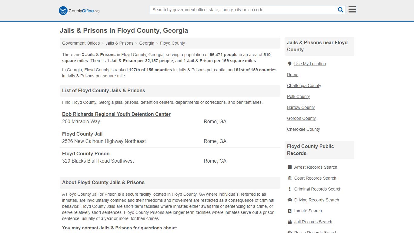 Jails & Prisons - Floyd County, GA (Inmate Rosters & Records)